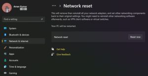 تنظیم مجدد شبکه در ویندوز 11