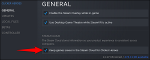 «Keep Games Saves in the Steam Cloud for [Your Game Name]» را روشن کنید.