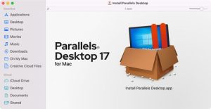 یک تصویر دیسک دسکتاپ Parallels نصب شده در Finder مک