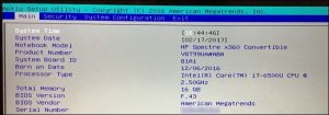یک صفحه اصلی بایوس که شماره سریال کامپیوتر را فهرست می کند.